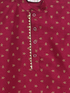 Ahalyaa Boys Wine Poly Silk Gold Printed Kids Kurta Churidar Set | Grocsy