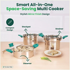 The Indus Valley Tri-steel Multi Cooker Pot Premium Stainless Steel Momo Maker/ Idiyappam/ Biryani/  Veg Steaming Set, 3 Pots, 21cm | Grocsy