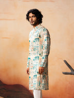 Classic Forest Print Silk Kurta by Hilo Design | Grocsy