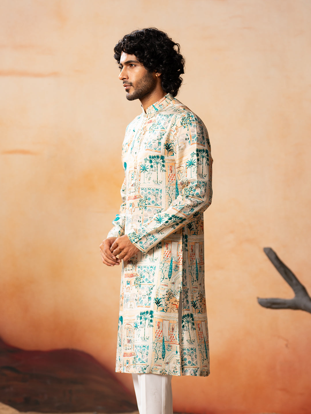 Classic Forest Print Silk Kurta by Hilo Design | Grocsy