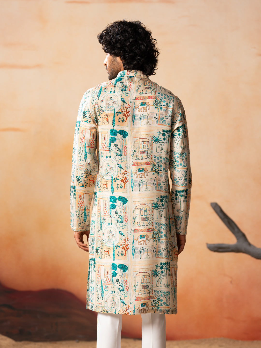Classic Forest Print Silk Kurta by Hilo Design | Grocsy