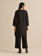 trueBrowns Black Slub Relaxed Placket Co-Ord Set | Grocsy