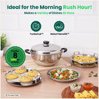 The Indus Valley 8 Pit Tri-Steel Multi Pot Premium Stainless Steel Idli/ Dhokla/ Momo Maker/ Veg Steaming Set, Tri-ply Induction Bottom, 5 Plates, 3L | Grocsy