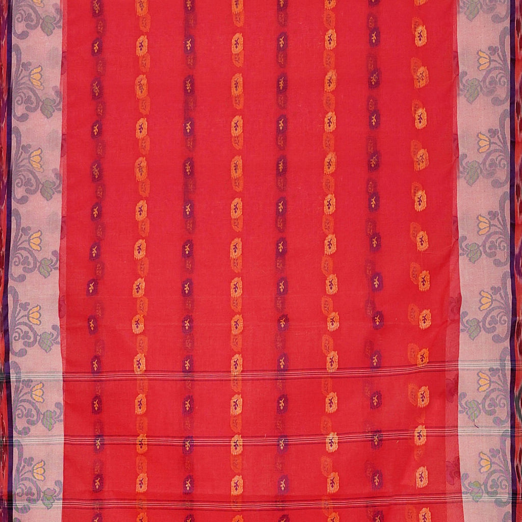 Exclusive Collection 100% Pure Cotton Red Tant Saree With Hand Weaving Work | Grocsy
