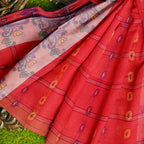 Exclusive Collection 100% Pure Cotton Red Tant Saree With Hand Weaving Work | Grocsy