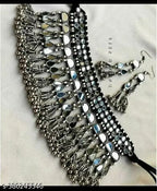 Tehzeeb Creations Women's Silver Colour Oxidised Necklace Set With Mirror Work | Grocsy