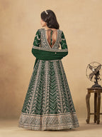 Monjolika Fashion Faux Georgette Embroidered Dark Green Engagement Wear Anarkali Suit | Grocsy