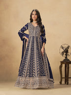 Monjolika Fashion Faux Georgette Embroidered Navy Blue Engagement Wear Anarkali Suit | Grocsy