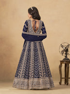 Monjolika Fashion Faux Georgette Embroidered Navy Blue Engagement Wear Anarkali Suit | Grocsy