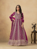 Monjolika Fashion Faux Georgette Embroidered Rani Pink Engagement Wear Anarkali Suit | Grocsy