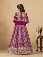 Monjolika Fashion Faux Georgette Embroidered Rani Pink Engagement Wear Anarkali Suit | Grocsy