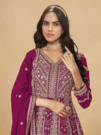 Monjolika Fashion Faux Georgette Embroidered Rani Pink Engagement Wear Anarkali Suit | Grocsy