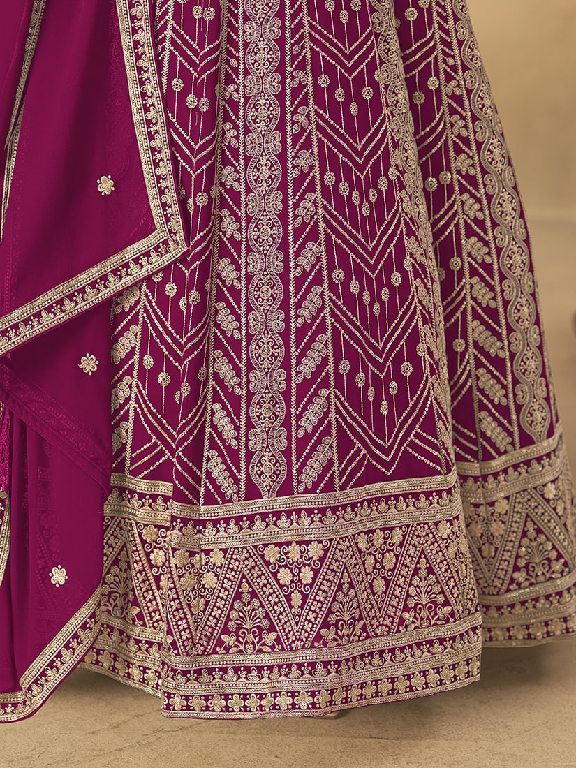 Monjolika Fashion Faux Georgette Embroidered Rani Pink Engagement Wear Anarkali Suit | Grocsy