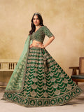 Monjolika Fashion Green Color Zari Embroidered Work Art Silk A Line Lehenga Choli | Grocsy