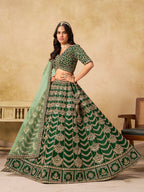 Monjolika Fashion Green Color Zari Embroidered Work Art Silk A Line Lehenga Choli | Grocsy