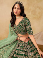 Monjolika Fashion Green Color Zari Embroidered Work Art Silk A Line Lehenga Choli | Grocsy