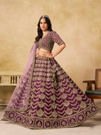 Monjolika Fashion Purple Color Zari Embroidered Work Art Silk A Line Lehenga Choli | Grocsy