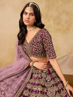 Monjolika Fashion Purple Color Zari Embroidered Work Art Silk A Line Lehenga Choli | Grocsy