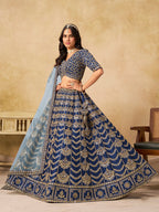 Monjolika Fashion Navy Blue Color Zari Embroidered Work Art Silk A Line Lehenga Choli | Grocsy