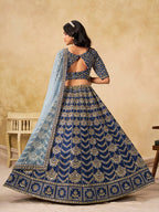 Monjolika Fashion Navy Blue Color Zari Embroidered Work Art Silk A Line Lehenga Choli | Grocsy