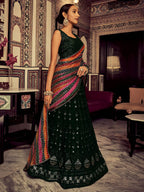 Tulsi Art Captivating Bottle Green Thread Work Georgette Lehenga Choli With Dupatta | Grocsy