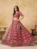 Monjolika Fashion Rani Pink Color Zari Embroidered Work Art Silk A Line Lehenga Choli | Grocsy