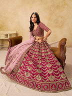Monjolika Fashion Rani Pink Color Zari Embroidered Work Art Silk A Line Lehenga Choli | Grocsy