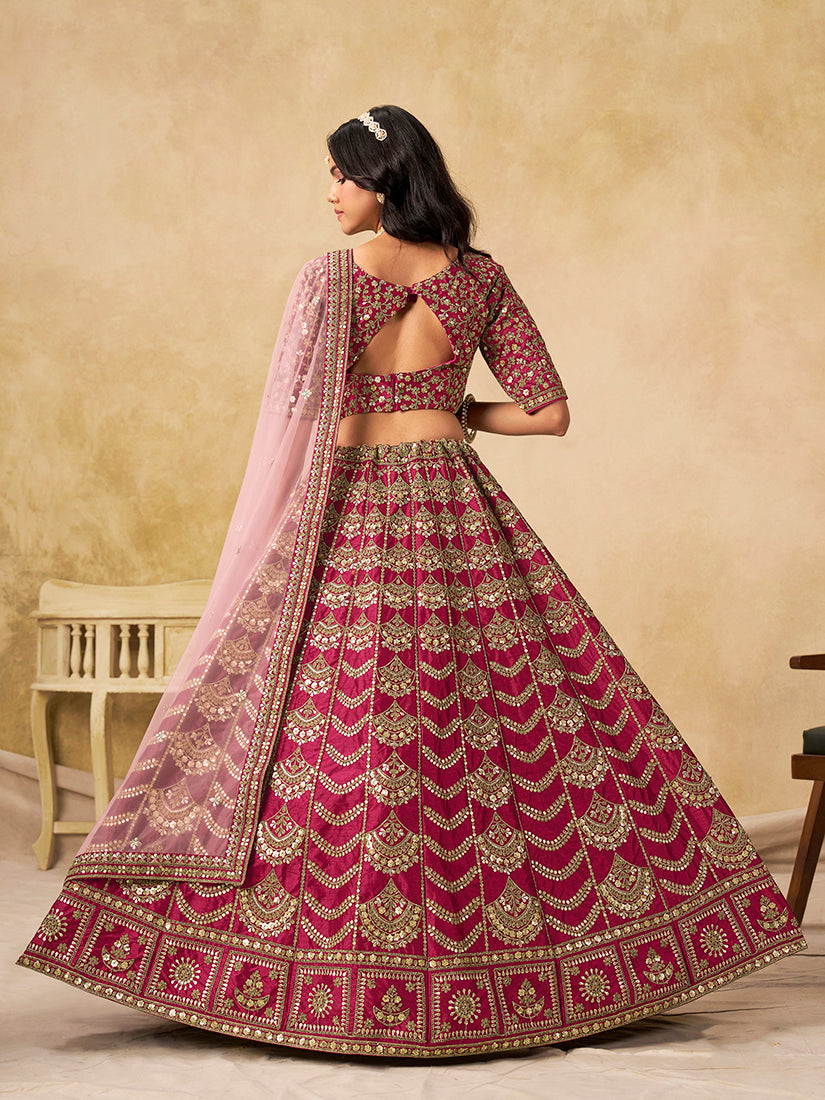 Monjolika Fashion Rani Pink Color Zari Embroidered Work Art Silk A Line Lehenga Choli | Grocsy