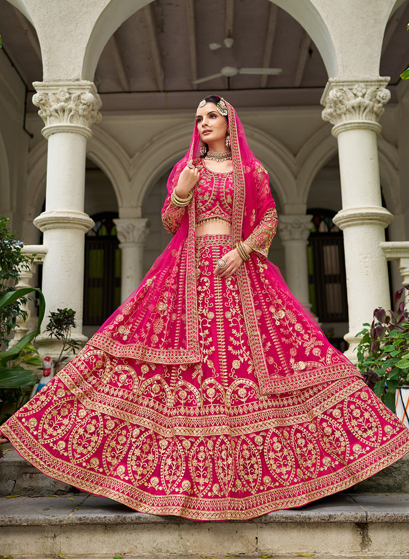 Monjolika Fashion Rani Pink Butterfly Net Embroidered Work Stunning Lehenga For Wedding Season | Grocsy
