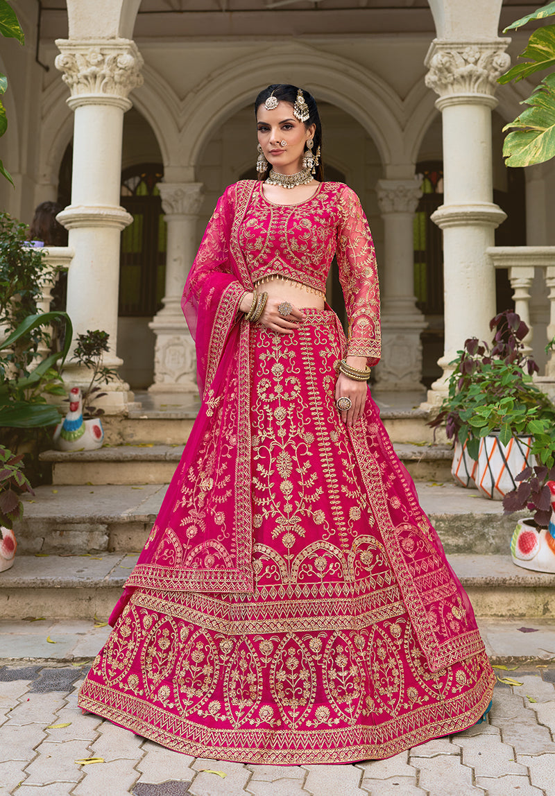 Monjolika Fashion Rani Pink Butterfly Net Embroidered Work Stunning Lehenga For Wedding Season | Grocsy