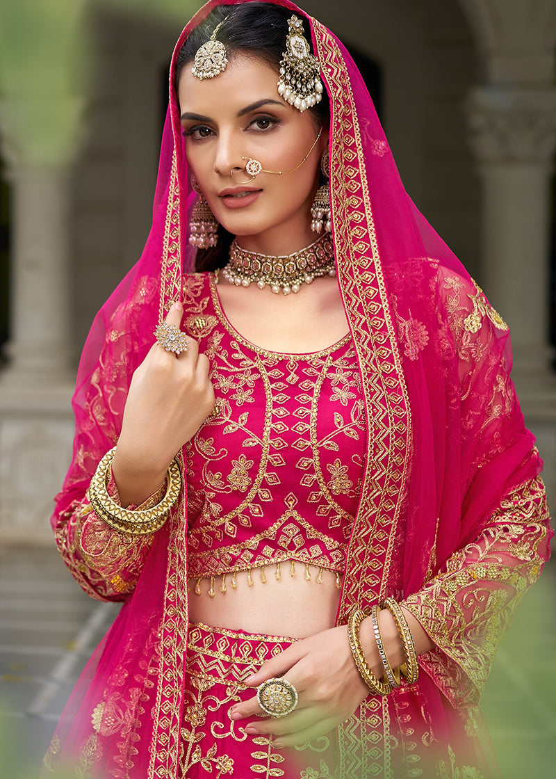 Monjolika Fashion Rani Pink Butterfly Net Embroidered Work Stunning Lehenga For Wedding Season | Grocsy