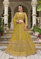 Monjolika Fashion Parrot Green Butterfly Net Embroidered Work Stunning Lehenga For Wedding Season | Grocsy