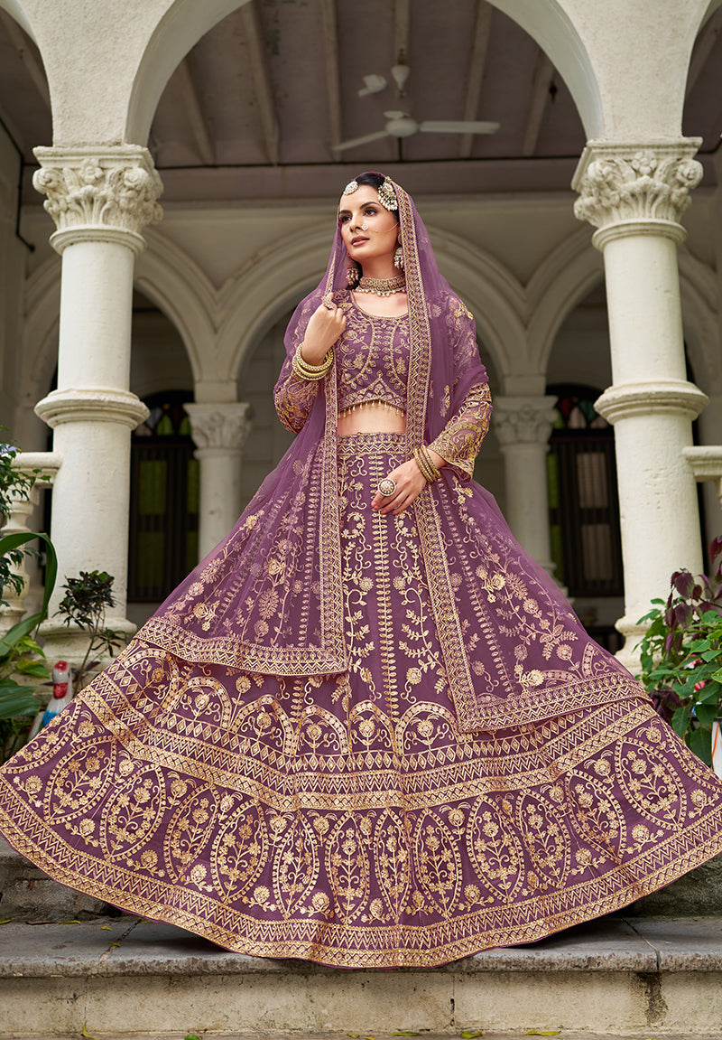 Monjolika Fashion Purple Butterfly Net Embroidered Work Stunning Lehenga For Wedding Season | Grocsy