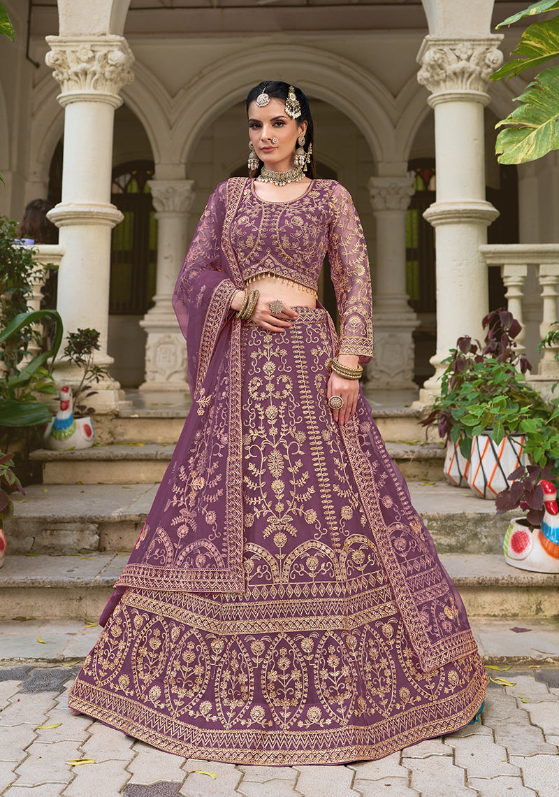 Monjolika Fashion Purple Butterfly Net Embroidered Work Stunning Lehenga For Wedding Season | Grocsy