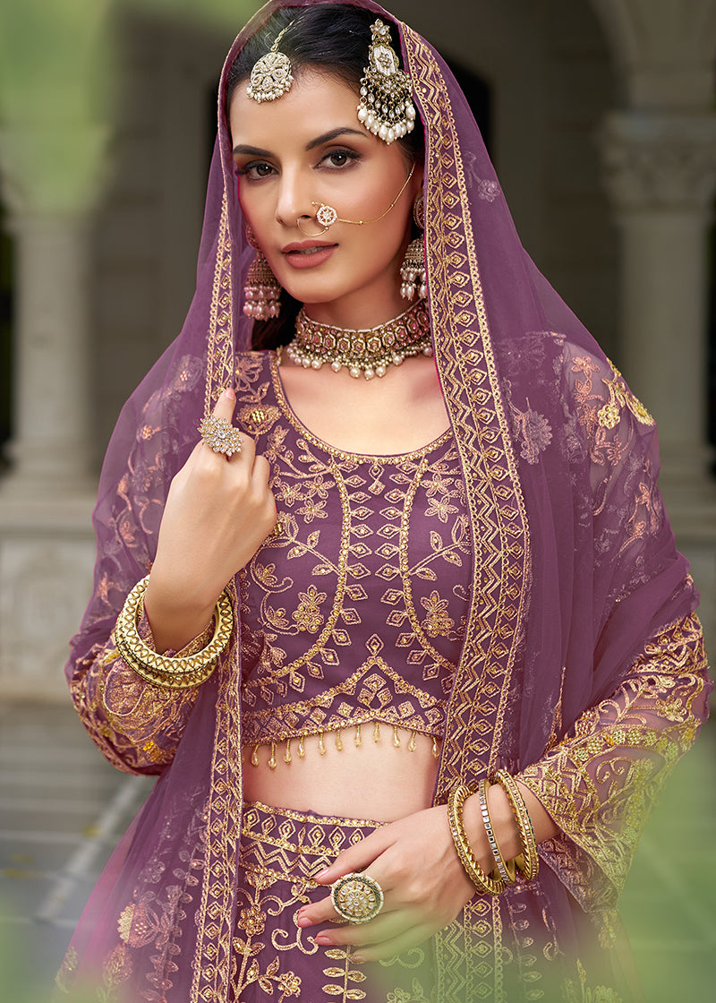 Monjolika Fashion Purple Butterfly Net Embroidered Work Stunning Lehenga For Wedding Season | Grocsy