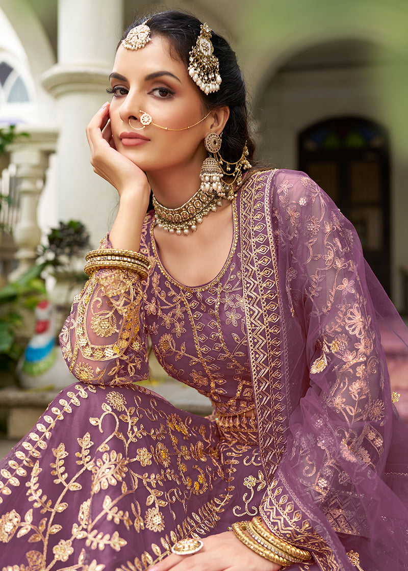 Monjolika Fashion Purple Butterfly Net Embroidered Work Stunning Lehenga For Wedding Season | Grocsy