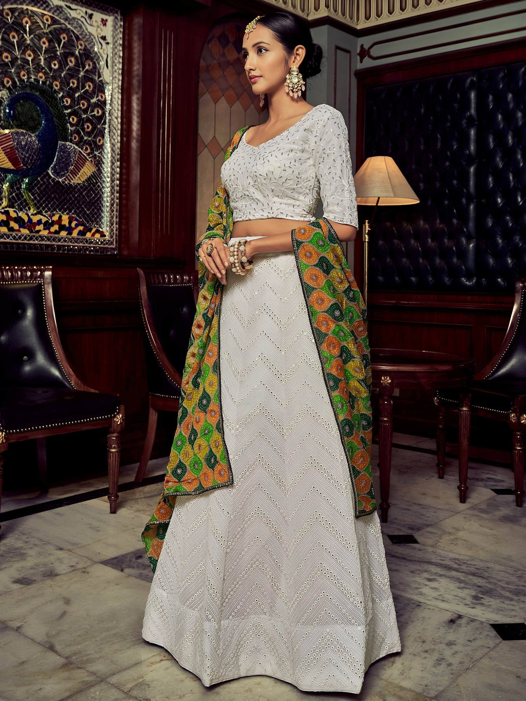 Tulsi Art Wonderful White Sequins Georgette Sangeet Wear Lehenga Choli With Dupatta | Grocsy