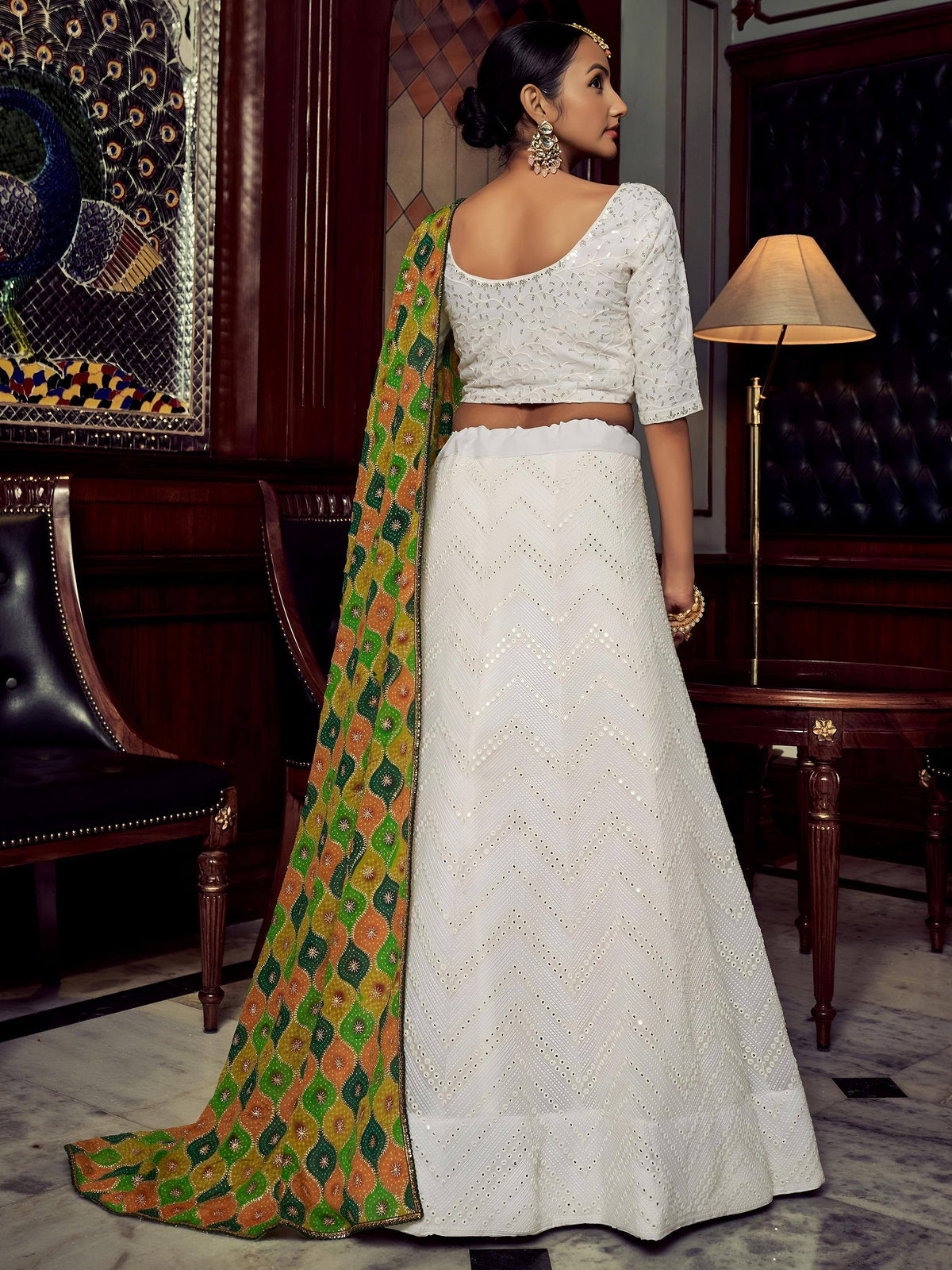 Tulsi Art Wonderful White Sequins Georgette Sangeet Wear Lehenga Choli With Dupatta | Grocsy