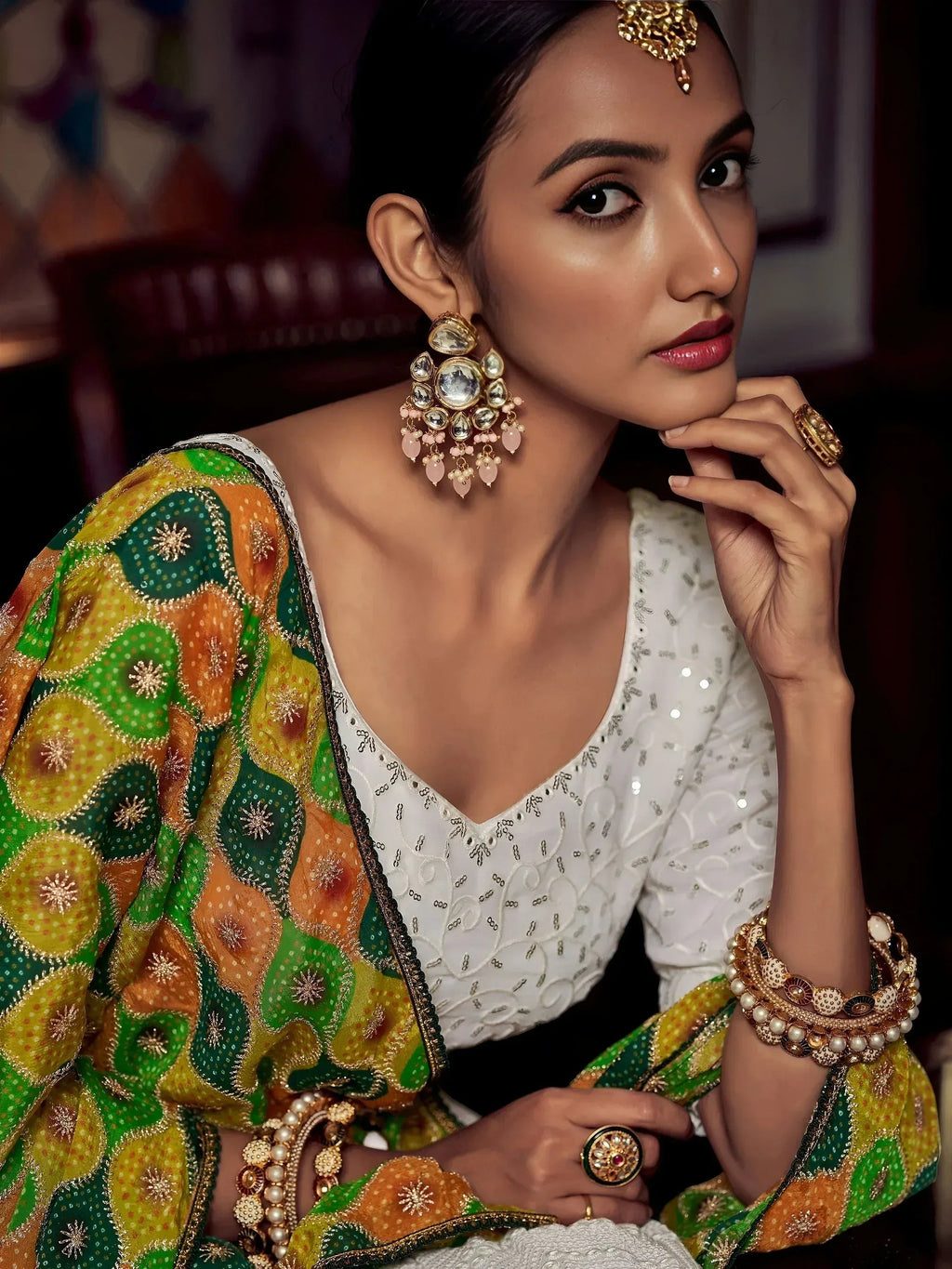 Tulsi Art Wonderful White Sequins Georgette Sangeet Wear Lehenga Choli With Dupatta | Grocsy