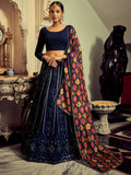 Tulsi Art Excellent Navy Blue Thread Work Georgette Event Wear Lehenga Choli | Grocsy