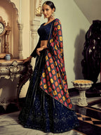 Tulsi Art Excellent Navy Blue Thread Work Georgette Event Wear Lehenga Choli | Grocsy