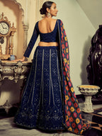 Tulsi Art Excellent Navy Blue Thread Work Georgette Event Wear Lehenga Choli | Grocsy