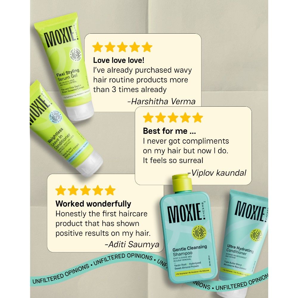 Moxie Beauty Wavy Travel Routine - Shampoo, Conditioner, Leave-In Conditioner & Styling Serum Gel | Grocsy