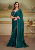 Monjolika Fashion Bottle Green Shining Georgette Embroidered Border Party Trendy Saree | Grocsy