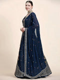 Tulsi Art Outstanding Navy Blue Floral Embroidered Georgette Sangeet Wear Lehenga Choli | Grocsy