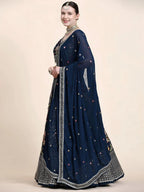 Tulsi Art Outstanding Navy Blue Floral Embroidered Georgette Sangeet Wear Lehenga Choli | Grocsy
