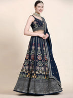 Tulsi Art Outstanding Navy Blue Floral Embroidered Georgette Sangeet Wear Lehenga Choli | Grocsy