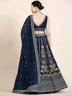 Tulsi Art Outstanding Navy Blue Floral Embroidered Georgette Sangeet Wear Lehenga Choli | Grocsy