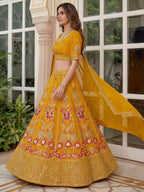 Tulsi Art Alluring Yellow Sequins Georgette Wedding Wear Lehenga Choli | Grocsy