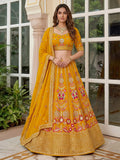 Tulsi Art Alluring Yellow Sequins Georgette Wedding Wear Lehenga Choli | Grocsy